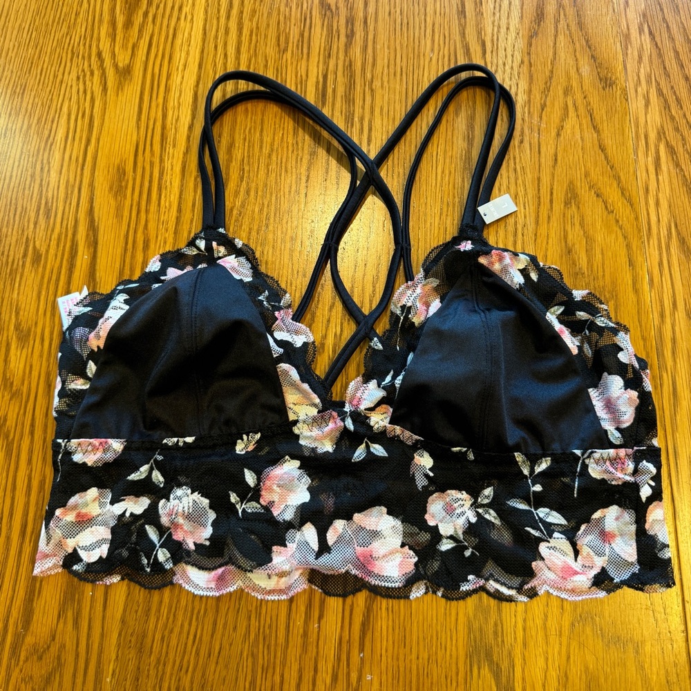 Victoria’s Secret PINK Black & Floral Bralette new‎ with tags large
